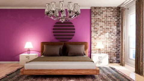 Bedroom interior. Bed. 3d illustration Stock Footage 128342372