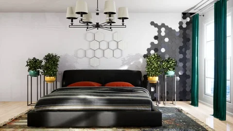 Bedroom interior. Bed. 3d illustration Stock Footage 128342377