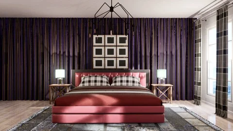Bedroom interior. Bed. 3d illustration Stock Footage 128342440