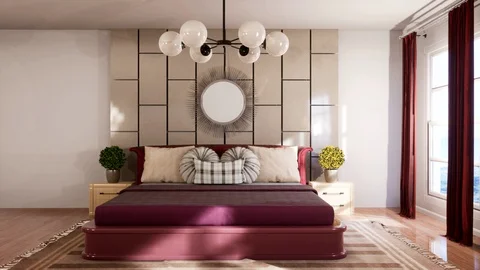 Bedroom interior. Bed. 3d illustration Stock Footage 128343103