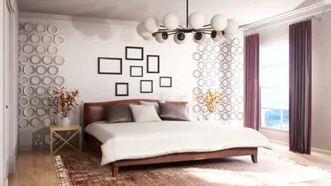 Bedroom interior. Bed. 3d illustration Stock Footage 130691605