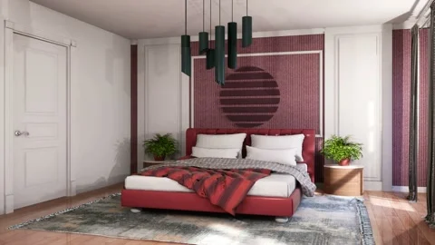 Bedroom interior. Bed. 3d illustration Stock Footage 130691723