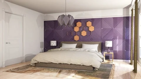 Bedroom interior. Bed. 3d illustration Stock Footage 130691726