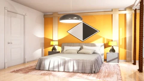 Bedroom interior. Bed. 3d illustration Stock Footage 130691845