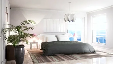Bedroom interior. Bed. 3d illustration Stock Footage 133169720