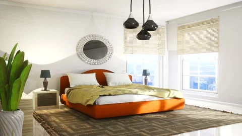 Bedroom interior. Bed. 3d illustration Stock Footage 133169726