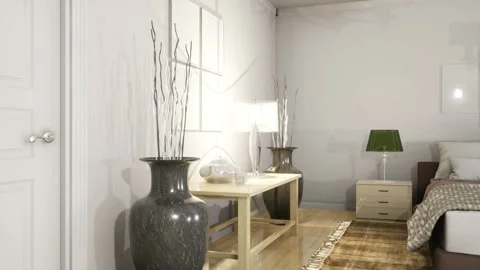 Bedroom interior. Bed. 3d illustration Stock Footage 133169733