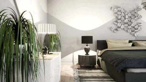 Bedroom interior. Bed. 3d illustration Stock Footage 133169810