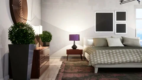 Bedroom interior. Bed. 3d illustration Stock Footage 133170041