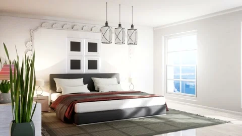 Bedroom interior. Bed. 3d illustration Stock Footage 133170046