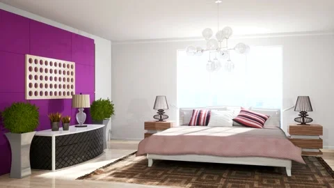 Bedroom interior. Bed. 3d illustration Stock Footage 133238796