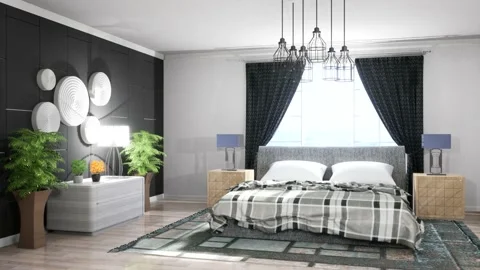 Bedroom interior. Bed. 3d illustration Stock Footage 133238809