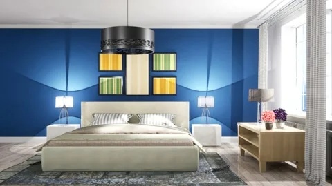 Bedroom interior. Bed. 3d illustration Stock Footage 133569533