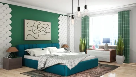 Bedroom interior. Bed. 3d illustration Stock Footage 133569535
