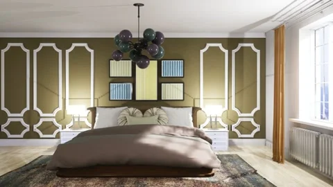 Bedroom interior. Bed. 3d illustration Stock Footage 133569601