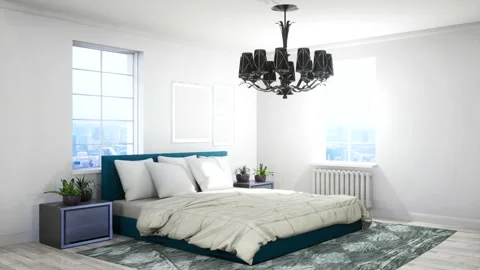 Bedroom interior. Bed. 3d illustration Stock Footage 133757972