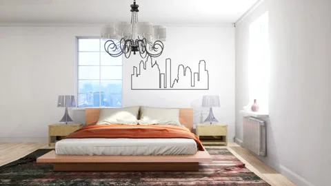 Bedroom interior. Bed. 3d illustration Stock Footage 133757973