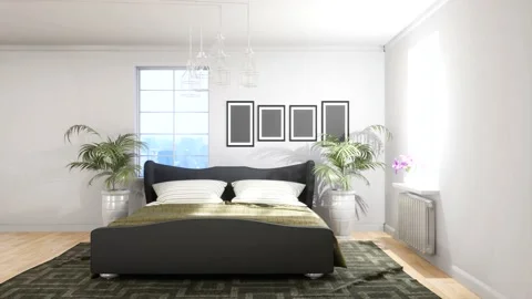 Bedroom interior. Bed. 3d illustration Stock Footage 133757976