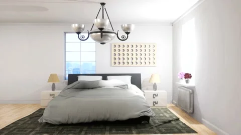 Bedroom interior. Bed. 3d illustration Stock Footage 133757978