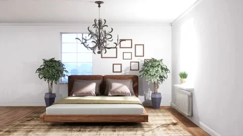 Bedroom interior. Bed. 3d illustration Stock Footage 133757981