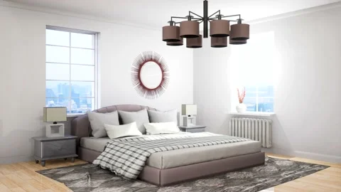 Bedroom interior. Bed. 3d illustration Stock Footage 133758006