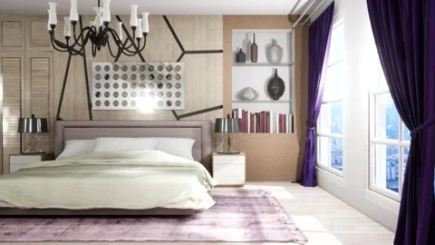 Bedroom interior. Bed. 3d illustration Stock Footage 138353715