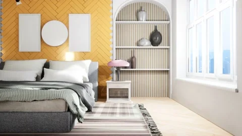 Bedroom interior. Bed. 3d illustration Stock Footage 138353716