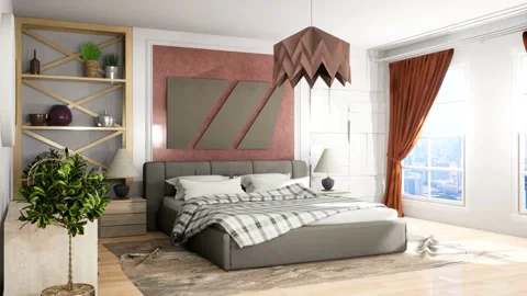 Bedroom interior. Bed. 3d illustration Stock Footage 138353770