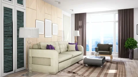 Bedroom interior. Bed. 3d illustration Stock Footage 138501778