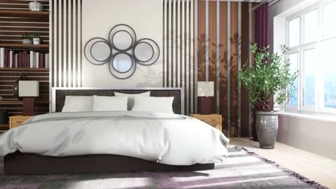 Bedroom interior. Bed. 3d illustration Stock Footage 138885977