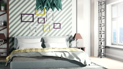 Bedroom interior. Bed. 3d illustration Stock Footage 139814522