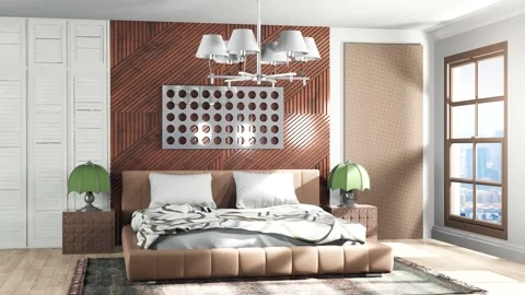 Bedroom interior. Bed. 3d illustration Stock Footage 139814541