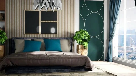 Bedroom interior. Bed. 3d illustration Stock Footage 139814947
