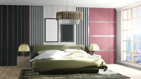 Bedroom interior. Bed. 3d illustration Stock Footage 139814950