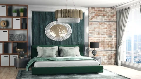 Bedroom interior. Bed. 3d illustration Stock Footage 139814957
