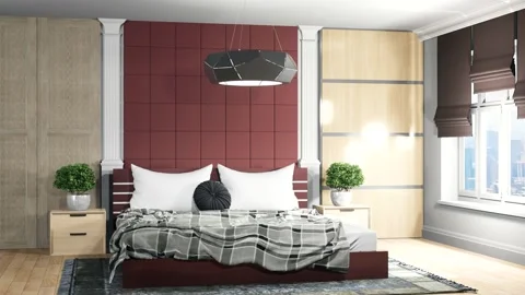 Bedroom interior. Bed. 3d illustration Stock Footage 139814960