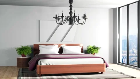 Bedroom interior. Bed. 3d illustration Stock Footage 140767458