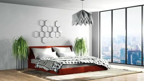 Bedroom interior. Bed. 3d illustration Stock Footage 140767459