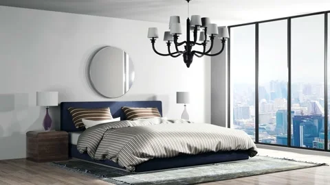 Bedroom interior. Bed. 3d illustration Stock Footage 140767461