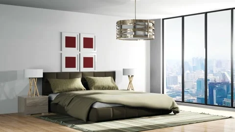 Bedroom interior. Bed. 3d illustration Stock Footage 140767462