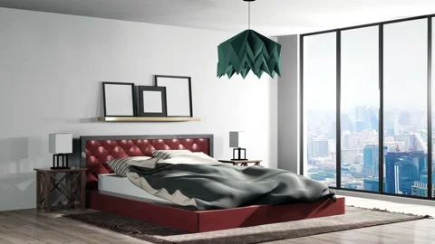 Bedroom interior. Bed. 3d illustration Stock Footage 140767505