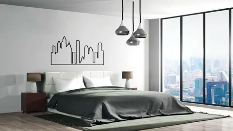 Bedroom interior. Bed. 3d illustration Stock Footage 140767506