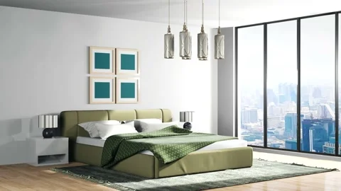Bedroom interior. Bed. 3d illustration Stock Footage 140767508