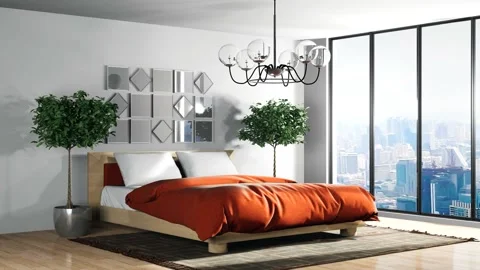 Bedroom interior. Bed. 3d illustration Stock Footage 140767539