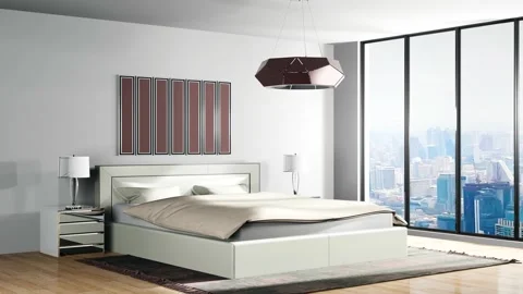 Bedroom interior. Bed. 3d illustration Stock Footage 140767545