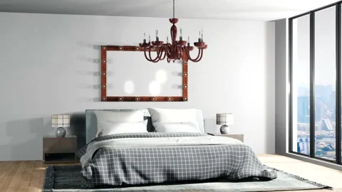 Bedroom interior. Bed. 3d illustration Stock Footage 140767626