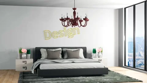 Bedroom interior. Bed. 3d illustration Stock Footage 140767665