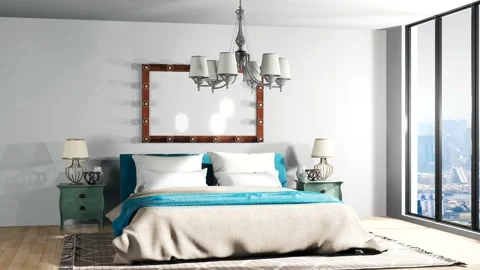Bedroom interior. Bed. 3d illustration Stock Footage 140767669