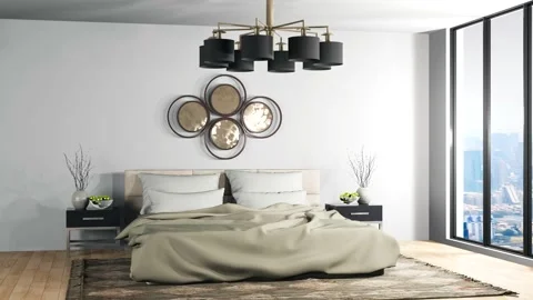 Bedroom interior. Bed. 3d illustration Stock Footage 140767678