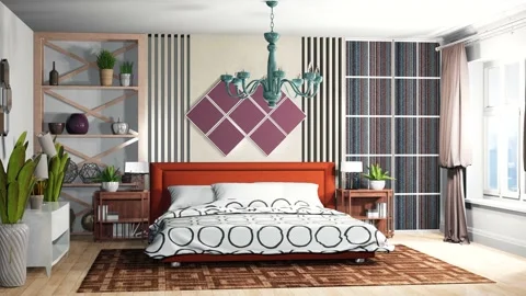 Bedroom interior. Bed. 3d illustration Stock Footage 141163737